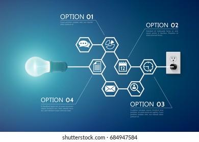 Creative template with realistic light bulb with little scheme and numbers of options vector illustration