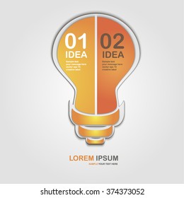 Creative template sticker or label with idea lamp. Numbered text banner. Vector illustration modern disign. Can be use for logo and infographics.