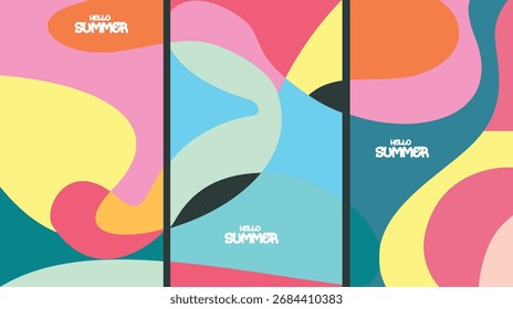 Creative template of summer bright cover, set Abstract Vector Colorful liquid and fluid background, design template geometric style for card or poster, promo, social media, branding.eps10