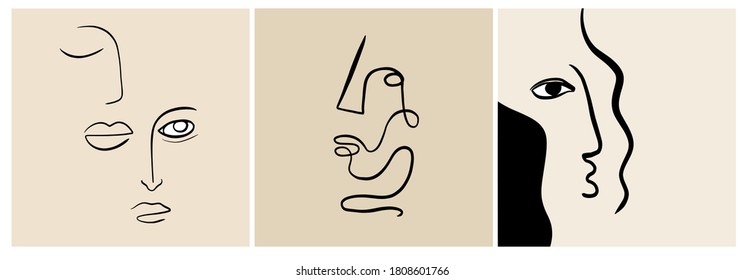 One Line Drawing Abstract Face Modern Stock Vector (Royalty Free ...