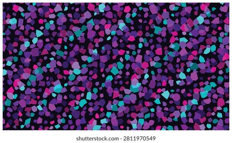 Creative terrazzo style design with scattered geometric pieces, neon color palette arrangement, artistic textured background, vector illustration.