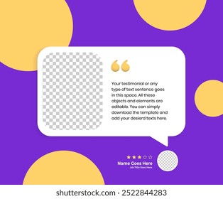 Creative Testimonial Editable Vector template, Empty speech bubbles, What our Clients Say, Quote, Review, Feedback, Infographic Template, Label, editable text box layout design, recommendation note