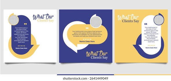 Creative Testimonial Editable Vector template, Empty speech bubbles, What our Clients Say, Quote, Review, Feedback, Infographic Template, Label, text box layout design, recommendation note, rate us