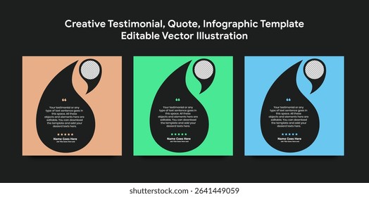 Creative Testimonial Editable Vector template, Empty speech bubbles, What our Clients Say, Quote, Review, Feedback, Infographic Template, Label, text box layout design, recommendation note, rate us