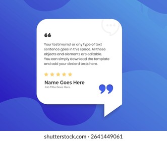 Creative Testimonial Editable Vector template, Empty speech bubbles, What our Clients Say, Quote, Review, Feedback, Infographic Template, Label, text box layout design, recommendation note, rate us