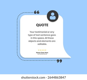 Template d'Images vectorielles éditables, template de devis, bulles de discours, Ce que disent nos clients, Avis, Commentaires, Template infographique, citation positive et inspirante, conception de boîte de texte, évaluez-nous