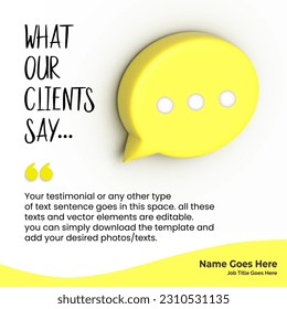 Testimonial creativo, Cotización, comentarios, revisión, lo que dicen nuestros clientes, Ilustración de vectores editable de plantilla de infografía 