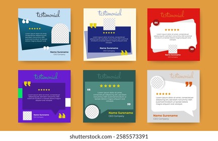 Creative Testimonial Templates with space for images. Creative Customer service feedback review or testimonial social media post or web banner. Editable vector

