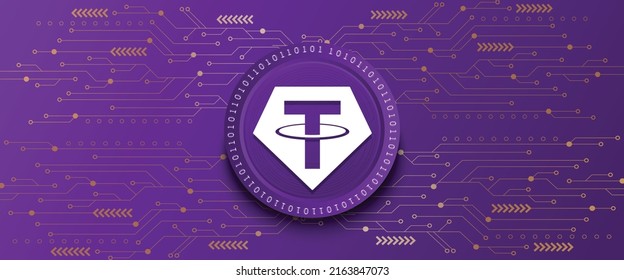 Creative Tether USDT block chain technology based cryptocurrency coin banner and background vector illustration