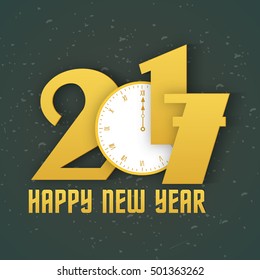 Creative text 2017 with clock showing midnight time, Elegant greeting card design for Happy New Year celebration.