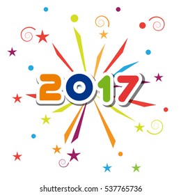 Creative text 2017 with fireworks and firecrackers