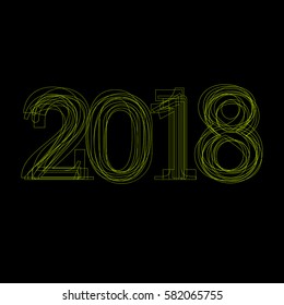 Creative text 2018, new year for calendar. green light on black background
