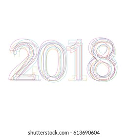 Creative text 2018 in outline, new year for calendar