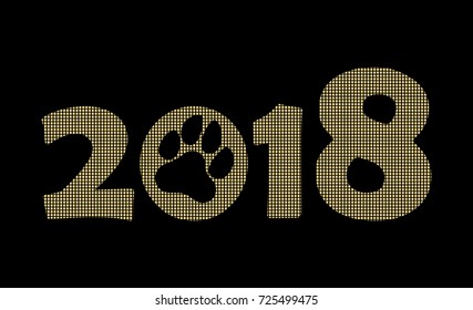 Creative text 2018 with Paw Prints.