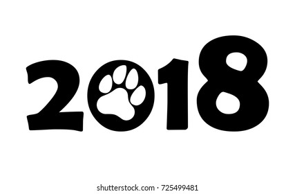 Creative text 2018 with Paw Prints.