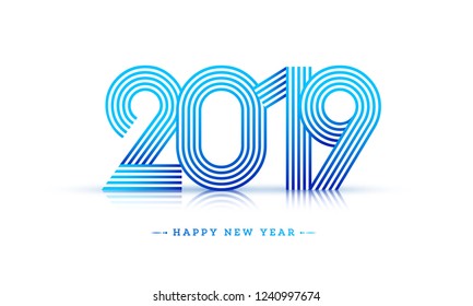 Creative text 2019 in blue color on white background can be used as New Year greeting card design.