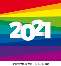 Texto creativo 2021 sobre fondo arcoiris