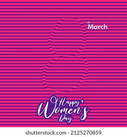 Creative text 8th March, Women's Day on seamless pink background, can be used as greeting or invitation card design. vector illustration.