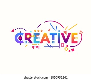 Creative Text Banner Concept. Thin And Thick Lines Illustration. Circles And Squares With Gradient. Geometric Text And Letters, Abstract Shapes. Linear Modern, Trendy Vector Banner.