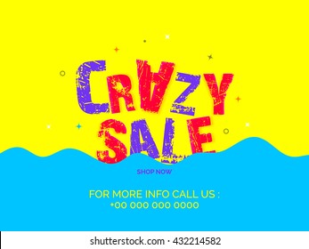 Creative Text Crazy Sale on yellow and blue background, Can be used as poster, banner or flyer design.