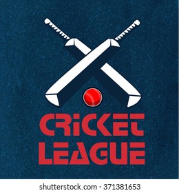 Creative text Cricket League with illustration of bats and ball on stylish background, can be used as poster, banner or flyer design. 