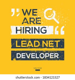 Diseño de texto creativo (estamos contratando a Lead NET Developer), escrito en inglés, ilustración vectorial.