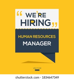 texto creativo Diseño (estamos contratando a Human Resources Manager), escrito en inglés, ilustración vectorial.