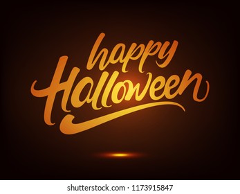 Creative text of Happy Halloween or Hand Lettering vector on scary background with hanging spiders and web