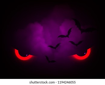 Creative text of Happy Halloween or Hand Lettering vector on scary background with hanging spiders and web