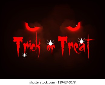Creative text of Happy Halloween or Hand Lettering vector on scary background with hanging spiders and web