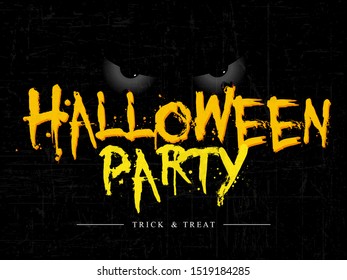 Creative text of Happy Halloween or Hand Lettering vector on scary background with hanging spiders and web