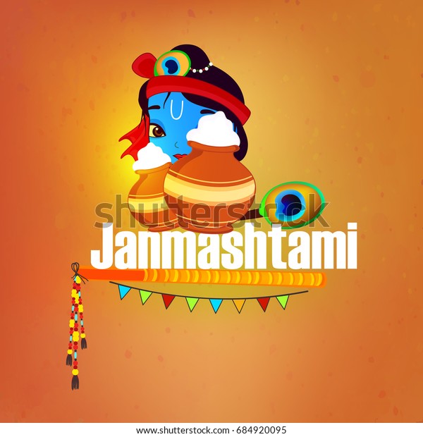 Creative Text Happy Janmashtami Cute Krishna Religion