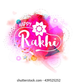 Creative Text Happy Rakhi on stylish abstract background, Elegant Greeting Card design for Indian Traditional Festival celebration.