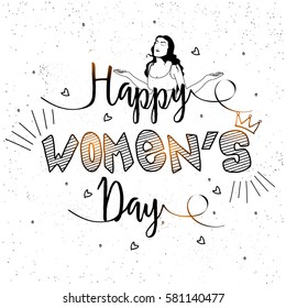 Creative Text Happy Women's Day with illustration of a Young Girl.