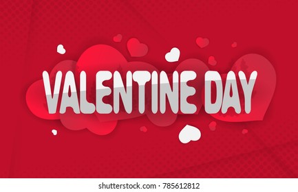 creative text love valentine day with red heart on halftone background concept. vector abstract design EPS10.