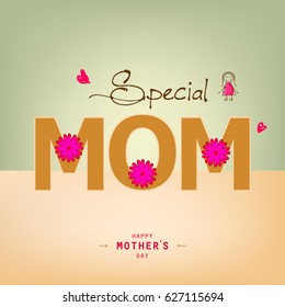 Creative text of "MOM" on decorative background, Greeting Card design for Happy Mother's Day.