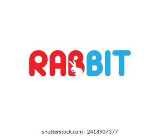 Creative text Rabbit silhouette split monogram logo design.