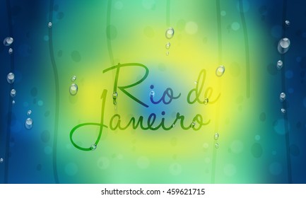 Creative Text Rio de Janeiro on Brazilian Flag colors background, Can be used as Poster, Banner or Flyer design.