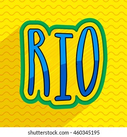 Creative Text Rio on yellow background, Can be used as Poster, Banner or Flyer design.