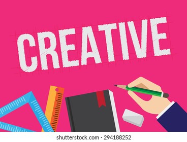 creative -  text with stationary supplies. template poster. vector illustration
