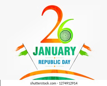 Creative Text ”26 January” with Tri Color National Flags on Grungy Background.