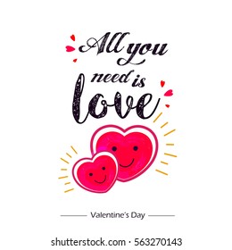 Creative text, Typography "All you need is love" Greeting Card design based on Line Art pattern.