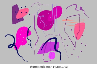 Creative texture with abstract brush strokes, freehand bright colors geometric elements, shapes. Aesthetic contemporary collage. Trendy set design