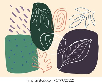 Creative texture with abstract brush strokes, freehand bright colors geometric elements, shapes. Aesthetic contemporary collage. Trendy set design
