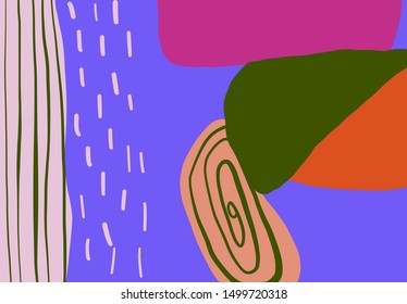 Creative texture with abstract brush strokes, freehand bright colors geometric elements, shapes. Aesthetic contemporary collage. Trendy set design
