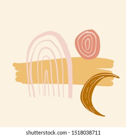 Creative texture with abstract brush strokes, freehand bright colors geometric elements, shapes. Aesthetic contemporary collage. Trendy set design

