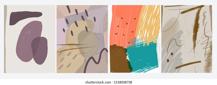 Creative texture with abstract brush strokes, freehand bright colors geometric elements, shapes. Aesthetic contemporary collage. Trendy set design
