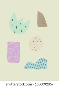Creative texture with abstract brush strokes, freehand bright colors geometric elements, shapes. Aesthetic contemporary collage. Trendy set design
