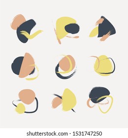 Creative texture with abstract brush strokes, freehand bright colours geometric elements, shapes. Aesthetic contemporary collage. Trendy set design. instagram highlights. pastel brush elements drawing