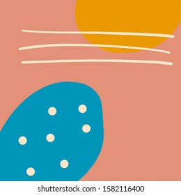 Creative texture with abstract brush strokes, freehand bright colors geometric elements, shapes. Aesthetic contemporary collage. Trendy set design
